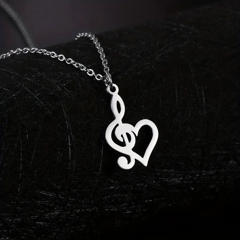 Heart Music Note Treble Necklace Musical Symbol G Clef Chain Stainless Steel Pendant Gift For Girl Woman Jewelry - Temu Guitar Pendant, Music Note Necklace, Music Necklace, Heart Music, Heart Shaped Pendant Necklace, Mens Jewelry Necklace, Music Note, Gift For Music Lover, Birthday Jewelry Gift