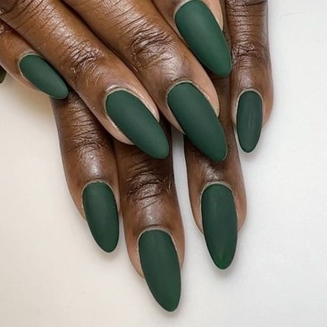 19 Captivating Dark Nail Color Ideas for Bold Sophistication - thepinkgoose.com Dark Matte Green Nails, Forest Green Nails Matte, Dark Green Nails Matte, Matte Forest Green Nails, Matt Green Nails, Dark Forest Green Nails, Matte Green Nails Design, Dark Nail Color Ideas, Forest Green Acrylic Nails