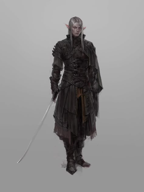 Shadar Kai Arcane Trickster Medieval Thief Outfit, Drow Armor, Drow Art, Mroczny Elf, Elf Armor, Elf Rogue, Arcane Trickster, Dnd Elves, Male Elf