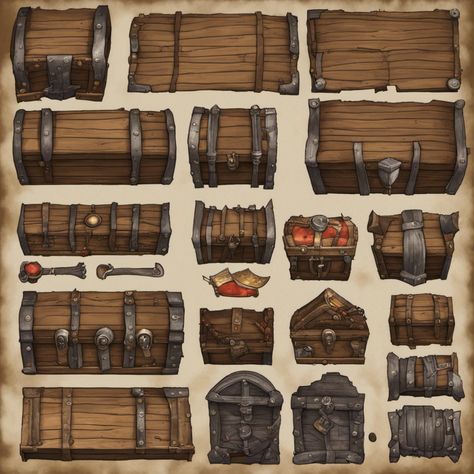 Dnd Treasure Chest, Dnd Map Assets, Dnd Layout, Dnd Assets, Dnd Decor, Cartography Design, Dnd Dungeon, Wooden Barrels, Texture Stone