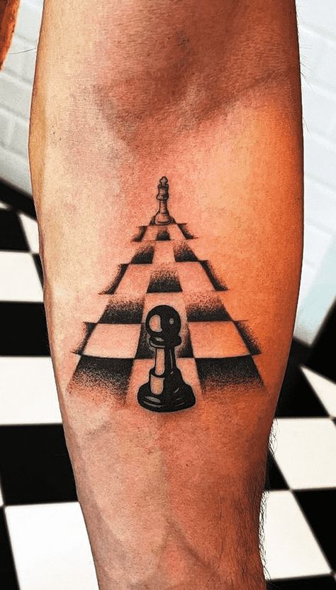 Chess Tattoo Design Images (Chess Ink Design Ideas) Chess Inspired Tattoo, Chess Board Tattoo Design, Checker Board Tattoo, Chessboard Tattoo, Martyr Tattoo, Tattoo Inside Wrist, Chess Tattoo Ideas For Men, Checkmate Tattoo, Chess Queen Tattoo