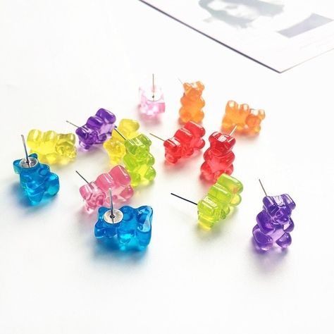 At last!! the yummy gummy bear🐻 stud earrings are here. These candy🍬 stud earrings are adorable and yummy looking.😋 TAG SOMEONE WHO NEEDS A PAIR!!! They are handmade with love, lightweight, everyday wear. Another one from our yummy and creative earring collection.🍬 {available in several colors}  #earcandy #sweettooth #yummy #delicious #candyearrings #gummybearearrings🐻 #funnyearrings #everydaylook #everydayjewelry #candycandy #gifts🎁 #giftforher #kawaiijewelry #cutekawaii #earringswag #stu Gummy Bear Candy, Gummy Bear Earrings, Jelly Bears, Funny Jewelry, Bear Earrings, Funny Bears, Candy Jewelry, Kids Candy, Cute Candy