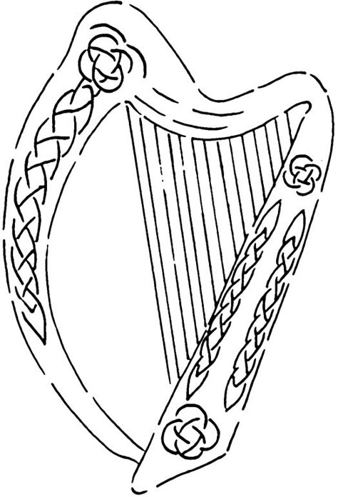 Harp stencil Irish Harp Drawing, Celtic Harp Tattoo, St Patricks Tattoo, Irish Harp Tattoo, Harp Tattoo, Celtic Aesthetic, Laurie Strode, Redwork Patterns, Cute Matching Tattoos