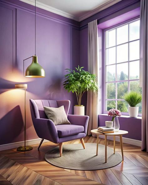 Modern home decor ideas #modernhouse #homedecor #homedesign #house #home #interiordesign Purple Wallpaper Living Room, Purple Wallpaper Home Decor, Digital Lavender Interior Design, Purple And Gray Livingroom, Modern Home Decor Ideas, Living Room Design Inspiration, Cute Room Decor, Modern Home Decor, Home Decor Ideas