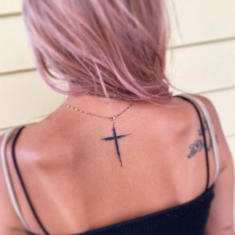 Cross Necklace Tattoos For Women, Wrist Cross Tattoos For Women, Female Cross Tattoos, Cross On Back Tattoo, Forearm Cross Tattoos For Women, Simple Cross Tattoos For Women, Tattoo Ideas Female Cross, Dainty Cross Tattoos For Women, Neck Cross Tattoo