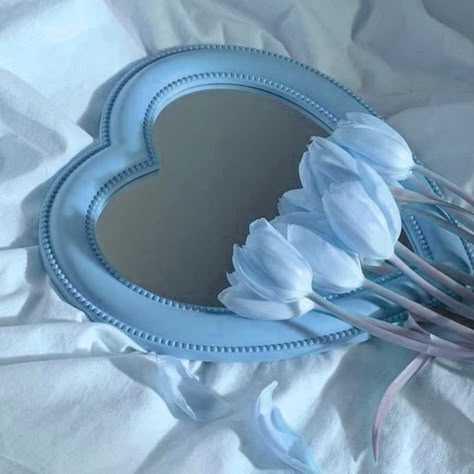 Pink Heart Mirror, Cute Mirror, Baby Blue Wallpaper, Mirror For Wall, Cute Blue Wallpaper, Baby Blue Aesthetic, Heart Mirror, Light Blue Aesthetic, Pink Charm