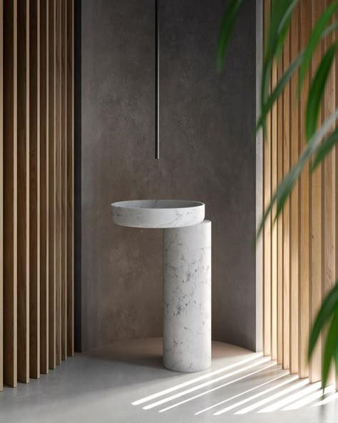 Free Standing Sink Bathroom, Freestanding Washbasin, Marble Sink Bathroom, Free Standing Sink, Bathroom Sink Design, Restroom Design, Washbasin Design, Round Sink, Modern Sink