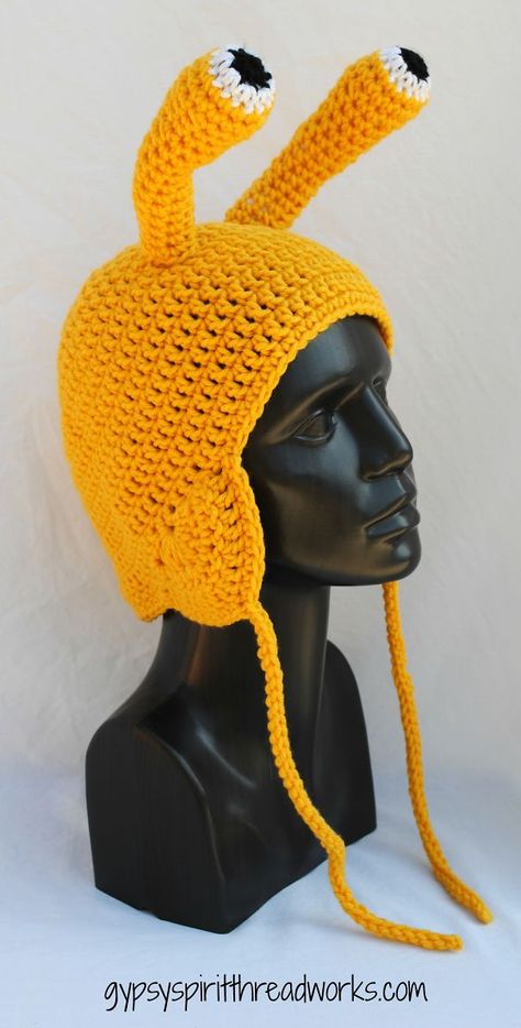 Banana Slug Hat Bug Hats, Beanie Hat Crochet Pattern, Banana Slug, Crochet Snail, Crochet Winter Hats, Hat Patterns Free, Simple Crafts, Knitting And Crocheting, Cool Winter