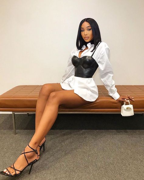 Image may contain: one or more people, people sitting, shoes and indoor Fest Outfits, Corset Outfit, Cute Birthday Outfits, Boujee Outfits, Streetwear Mode, Looks Chic, White Shirt Dress, Mode Inspo, Dope Outfits