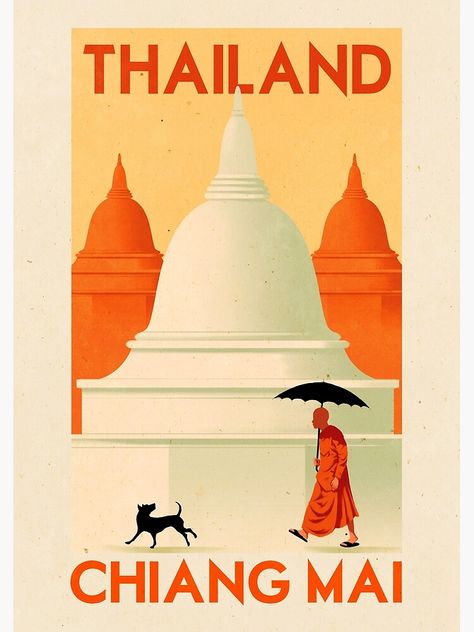 Chaing Mai Thailand, Hat Yai, Travel Advertising, Thailand Art, Tourism Poster, Travel Vintage, Ao Nang, Chiang Mai Thailand, Travel Illustration