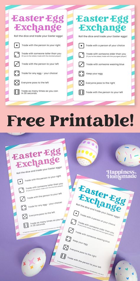 This free printable Easter Egg Exchange dice game is a fun way to keep the festivities going after the Easter egg hunt! Roll the dice and swap eggs in this clever Easter game that's fun for all ages! Easter Quiz, This Or That Game, Fun Easter Games, Idea For Easter, Easter Games For Kids, Easter Party Games, Would You Rather Game, Egg Game, Night Girl