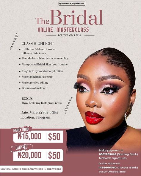 MOBOLAH_Signatures (@mobolah_signatures) • Instagram photos and videos Foundation Mixing, Bridal Skin, Eyeshadow Application, Course Outline, Different Makeup Looks, Payment Receipt, Natural Makeup Tips, Makeup Secret, Makeup Course