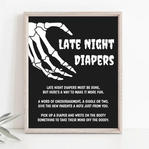 Halloween Baby Shower Late Night Diapers Game Sign - Baby Shower Gifts Heartfelt Messages, Halloween Baby, Baby Shower Fall, Fall Baby, Baby Shower Party, Baby Signs, Create Sign, Baby Halloween, Shower Party