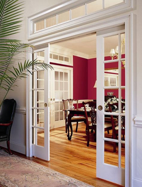 Johnsonhardware.com | Sliding | Folding | Pocket Door Hardware Interior Sliding Glass Doors, Pocket Door Frame, Internal Double Doors, French Country Living Room, Interior Design Elements, Transom Windows, Pocket Door, Sliding Doors Interior, Country Living Room