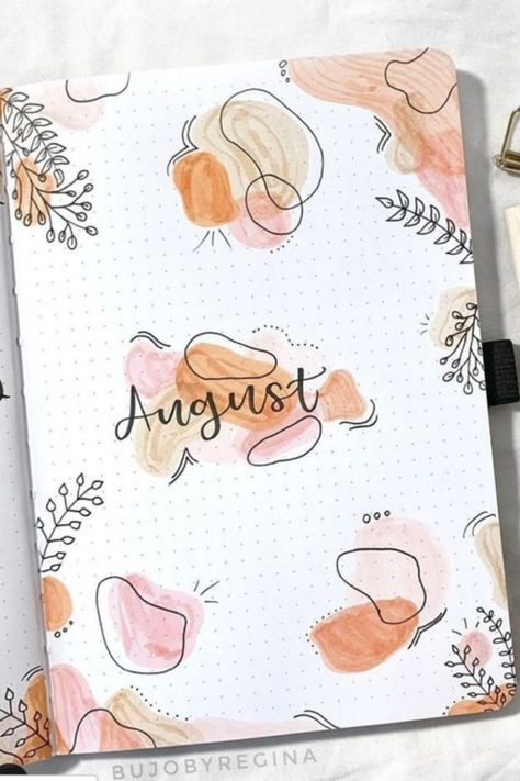 Bullet journal august cover page Bullet Journal Cover Page Ideas, August Bullet Journal Cover, Journal Cover Page Ideas, Journal Cover Ideas, August Bullet Journal, Bullet Journal August, Cover Page Ideas, August Themes, Journal Cover Page