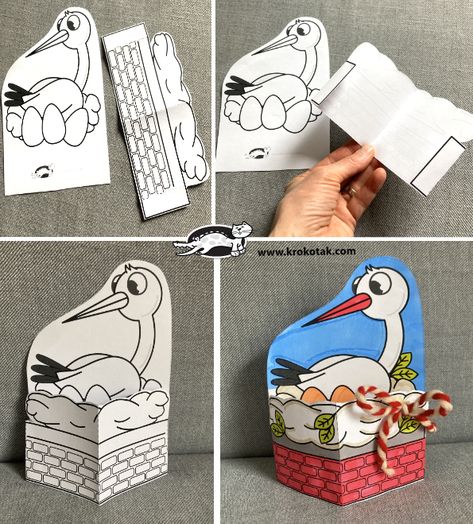 krokotak | STORK 3D 3d Colouring Pages, Stork Craft, Graduation Party Diy, School Clubs, Classroom Projects, Painting Art Lesson, Kids Ideas, Craft For Kids, Paper Crafts Diy Kids