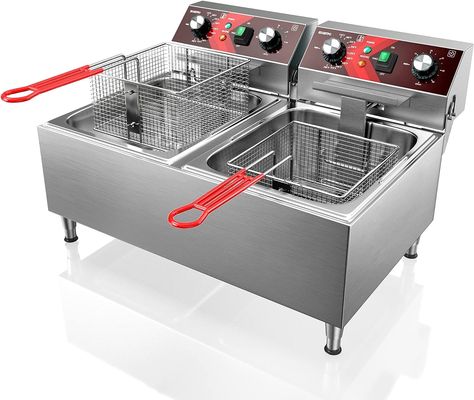 EGGKITPO Deep Fryers Stainless Steel Commercial Deep fryer with Timer Dual Tank Electric Deep Fryer with 2 Baskets Large Capacity 10L X 2 Electric.. Commercial Deep Fryer, Electric Deep Fryer, Fried Chips, Deep Fryers, Deep Fryer, Concession Stand, Stick Vacuum, Large Baskets, Robot Vacuum