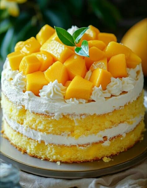 Mango Cake Aesthetic, Mango Chiffon Cake, Mango Cakes, Cake With Mango, Cake Mango, Mango Dessert, Mango Cake, Fruit Dessert Recipes, Mango Fruit