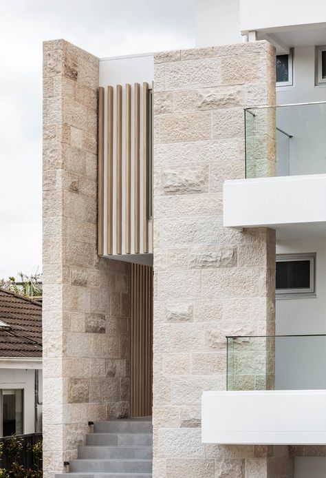 Drawing inspiration from the sandstone buildings surrounding Pyrmont and Sydney CBD, Calcario wall cladding combines a number of surface finishes and traditional stoneworking techniques across 300mm and 400mm course heights, to produce a beautifully textural and timeless wall cladding. 

#sandstone #marble #stone #wallcladding #stonecladding #architecture #australianhomes #limestone #australianarchitecture #facade Exterior Stone Wall Cladding, Wall Cladding Texture, Stone Cladding Exterior, Stone Texture Wall, Sandstone Cladding, Cladding Texture, Sandstone Wall, Three Birds Renovations, Stone Wall Cladding