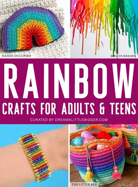 Colorful crafts aren\'t just for kids! Check out these amazing rainbow crafts for adults that are hue-tiful projects you\'ll want to make today! Diy Taper Candle Holders, Diy Taper Candles, Pride Crafts, Rainbow Centerpiece, Colorful Crafts, Rainbow Crayon, Rainbow Wreath, String Art Tutorials, Rainbow Diy