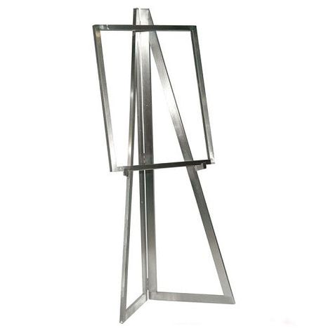 Width: 22 in. Height: 60 in. Material: Metal Weight: 29 lbs Part Number: BH80SC Style: Sign Holder Finish: Satin Chrome Use With: Sign 22"x28"x1/4" Dimensions: 22 in. W x 90 in. H Dimensions: 61"L x 24"W x 3.5"H Bauhaus Floor Standing Folding Easel - Satin Chrome Econoco BH80SC Description: Attractive ultra-modern design in a popular satin chrome finish will hold any size card or poster. Overall height is 60". Each base leg is 18" deep. Card slot can hold a poster that is 1/4" thick. The Bauhaus Series is a contemporary collection of store fixtures that evoke a sense of clean, sleek lines softened with round tubing arms. Wood Display Stand, Mud Room Storage, Linen Closet Organization, Small Closets, Small Closet Organization, Store Fixtures, Sign Holder, Cyan Design, Wood Display