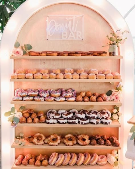 Donut Wall Wedding, Donut Bar Wedding, Wedding Australia, Retro Baby Showers, Graduation Open Houses, Wedding Donuts, Donut Bar, Pavilion Wedding, Donut Wall