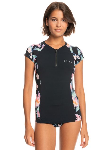 Short Sleeve Half Zip Rashguard for Women | Roxy Roxy Rashguard, Surf Tee, Placement Print, Roxy Girls, Paradise Found, Print Placement, Beach Wears, Beach Wear, Fashion Updates