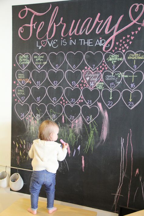 Calendar Chalkboard Paint/Chalk Febuary Calander Chalkboard, Chalk Wallpaper, Calendar Chalkboard, Paint Chalk, Chalkboard Designs, Board Wall, Chalkboard Wall, Command Center, Chalkboard Paint