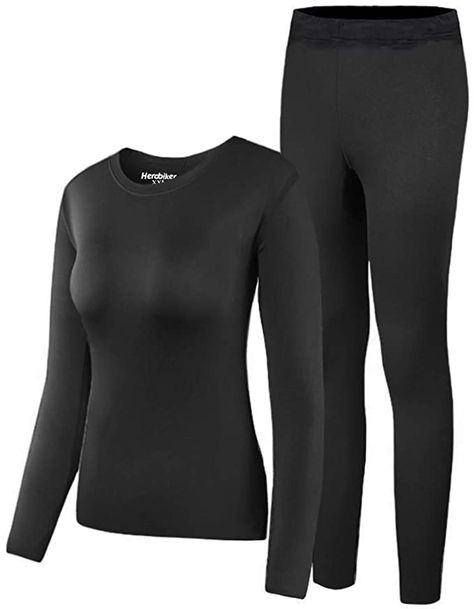 HEROBIKER Women's Thermal Underwear Set Ultra Soft Top & Bottom Base Layer Long Johns Winer Warm with Fleece Lined at Amazon Women’s Clothing store Thermal Clothes, Outfit Hiking, Warm Fabric, Thermal Pants, Thermal Leggings, Womens Thermal, Sheer Lace Top, Long Johns, Thermal Shirt