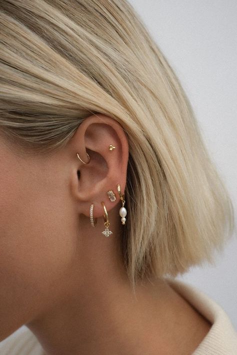 Mixing Gold And Silver Earrings, Gold And Silver Earring Stack, Silver Earring Stack, Mini Baguette, Ear Stack, Helix Piercing, Baguette Cut, Single Earring, Gold Drop Earrings