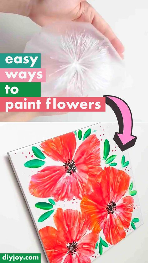 Easy Ways to Paint Flowers - How to Paint Flowers With a Plastic Bag Paint Flowers Tutorial, Wall Hanging Paper Craft, Hanging Paper Craft, Plastic Bag Crafts, How To Paint Flowers, Winter Paper, Easy Flower Painting, Flowers Easy, Hanging Diy