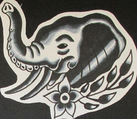 Traditional Black and Gray Tattoo Flash by Jermaine Taylor - Jermaine Taylor Tattoos - Elephant Tattoo Flash © www.jermainetaylortattoos.com Old School Elephant Tattoo, Elephant Tattoos Traditional, Elephant Flash Tattoo, American Traditional Elephant Tattoo, Elephant Tattoos Back, American Traditional Elephant, Elephant Tattoos Arm, Traditional Tattoo Elephant, Traditional Elephant Tattoo