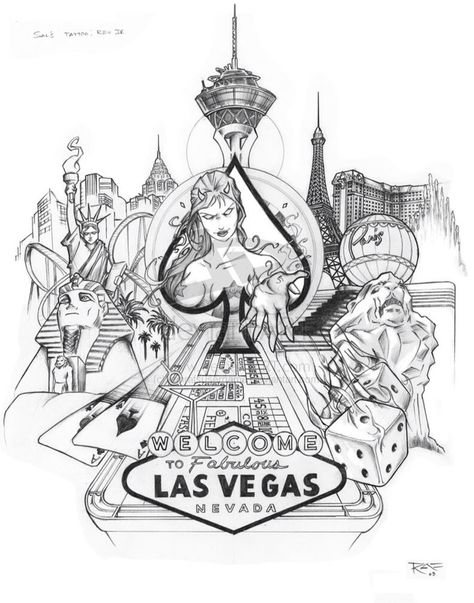 Las Vegas design Tattoo Casino, Poker Tattoo, 2023 Pedicure, Casino Tattoo, Black And White Tattoo, Vegas Tattoo, Sketch Style Tattoos, Las Vegas Casino, Back Piece Tattoo