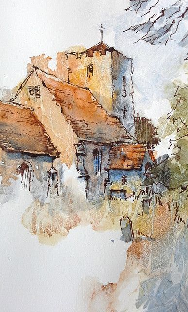 Singleton, West Sussex | Dip pen and watercolour | Flickr Watercolor Art Landscape, Canvas For Beginners, Watercolor Architecture, Bruges Belgium, Texture Painting On Canvas, Canvas Painting Ideas, Watercolour Inspiration, Easy Canvas Painting, Architecture Painting