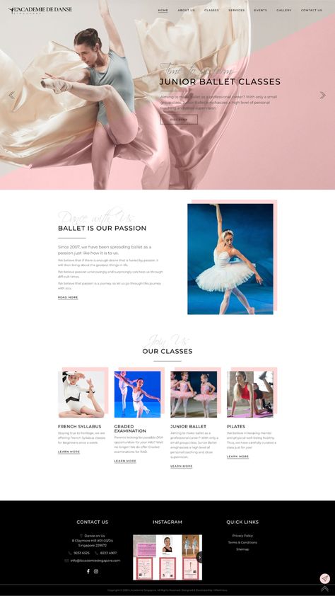 A newly acquired dance studio that specialises in ballet choreography, engages us for their website design and development.  #inPixelHaus #WebDesign #WebDevelopment #Website #Responsive #WebsiteAgency #Ballet Dance Studio Website Design, Dance Studio Website, Dance Website Design, Ballet Choreography, Dance Poster Design, Ballet Design, Dance Studio Design, Website Responsive, Ballet Designs