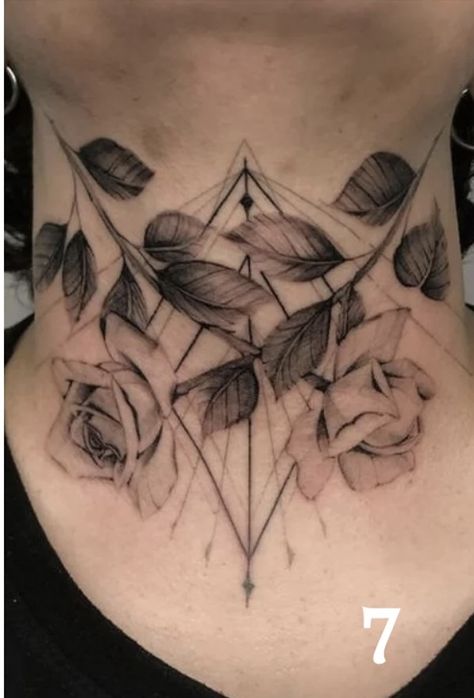 Tattoo Neck Woman, Rose Neck Tattoo, Flower Neck Tattoo, Front Neck Tattoo, Full Neck Tattoos, Girl Neck Tattoos, Tattoo Neck, Art For Women, Throat Tattoo