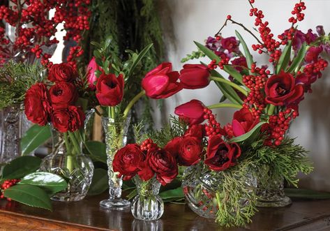 crystal-vases-with-roses-and-red-buds - Victoria Bud Vase Flowers, Crystal Vases, Vase Flowers, Red Bud, Christmas Flower Arrangements, The North Star, Red Tulips, Crystal Vase, Christmas 2023