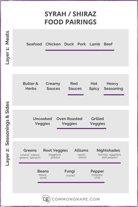 This quick chart guides you to the best pairings for Syrah and Shiraz. Read more to find out the pairing nuances between Syrah and Shiraz. It's so simple! You'll find Shiraz is a great summer BBQ wine too! #SyrahPairing #ShirazPairing Pinot Noir Pairing, Pinot Noir Food Pairing, Wine Folly, Wine Recommendations, Food Pairing, Spicy Seasoning, Herb Sauce, Wine Guide, Wine Food Pairing