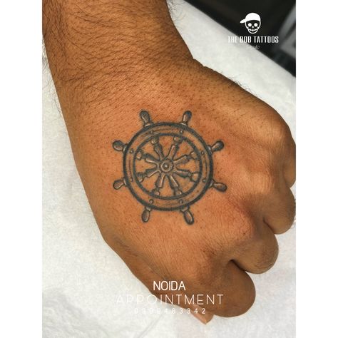 Dhamma Chakra Tattoo at THE BOB TATTOOS | NOIDA | INDIA Dharma Chakra Tattoo, Dharma Wheel Tattoo Design, Dhamma Chakra, Dharma Chakra, Meditation Tattoo, Wheel Tattoo, Chakra Tattoo, Filipino Tattoos, Knee Tattoo