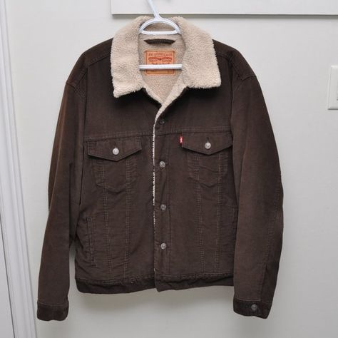 Levi's Corduroy Sherpa Jacket (Brown) - Large Levis Corduroy Jacket, Corduroy Fleece Jacket, Sherpa Collar Jacket, Girly Manifestation, Coudroy Jacket Outfits, Fluffy Denim Jacket, Levi Sherpa Jacket, Courdoroy Jacket, Corduroy Sherpa Jacket