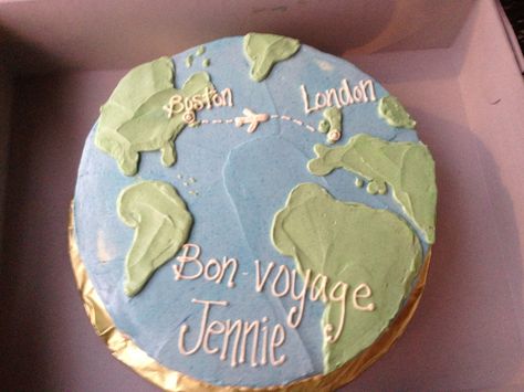 Bon voyage cake! Goodbye Cake, Bon Voyage Cake, Africa Cake, Map Cake, Monster Birthday Cakes, Farewell Cake, Leaving Party, Bon Voyage Party, Goodbye Party