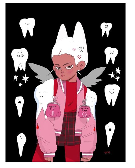 “Gimme your teeth”🦷🦷🦷#inktober #halloween #toothfairy Teeth Illustration, Card Stock Paper, Tooth Fairy, Glossy Paper, Cardstock Paper, Woman Face, Brooklyn, Card Stock, Illustration Art