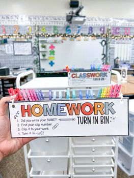 Turn In Bin Labels - Boho and Rainbow Colors Homework Board Classroom, Turn It In Bin, Turn In Bin, Homework Turn In Station Classroom, Turn In Trays Classroom, Turn In Bins Classroom, Classroom Homework Turn In, Classroom Set Up Ideas, Classroom Turn In Bins