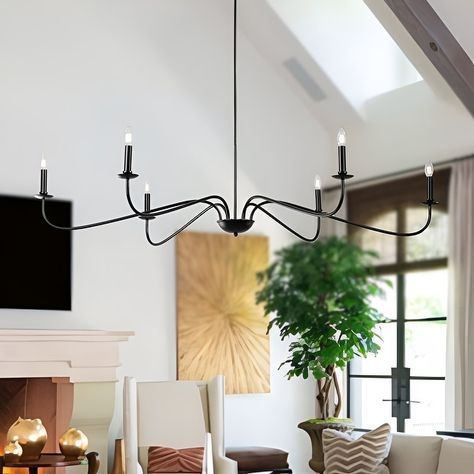 Emaani 6-Light Classic / Traditional Chandelier with Candle-Style Lighting - Bed Bath & Beyond - 39152248 Black Chandelier Living Room, French Chic Style, Candlestick Chandelier, Minimalist Chandelier, Dining Chandelier, Black Light Fixture, Dining Room Light Fixtures, Candle Chandelier, Traditional Chandelier