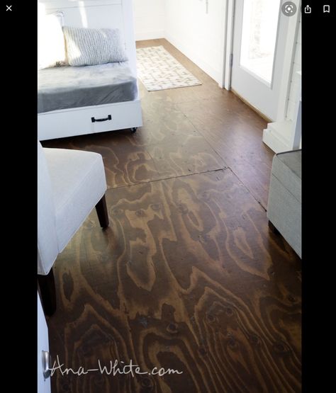 Stain Plywood, Stained Plywood Floors, Plywood Flooring Diy, Painted Plywood Floors, Tiny House Build, Plywood Floors, Pallet Deck Diy, Plywood Subfloor, Plywood Floor