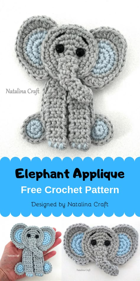 Crochet Elephant Applique, Crochet Pattern Elephant, Appliques Au Crochet, Applique Patterns Free, Crochet Applique Patterns, Crochet Elephant Pattern, Crochet Appliqué, Crochet Applique Patterns Free, Elephant Applique