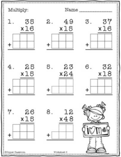 Basic 2-Digit by 2-Digit Multiplication with Regrouping Worksheet Practice Teaching Double Digit Multiplication, Multiplication With Regrouping, Multiplication Practice Worksheets, Two Digit Multiplication, Double Digit Multiplication, Math Worksheets For Kids, Integers Worksheet, Decimals Worksheets, 3rd Grade Math Worksheets