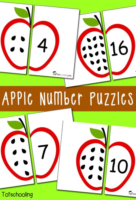 These FREE Apple Number Puzzles from Totschooling are the perfect way to start the Fall season and the new school year. Children can practice counti Number Puzzles For Kids, Apple Preschool, Apple Activities, Prek Math, Apple Theme, Number Puzzles, Counting Activities, Tot School, Preschool Math