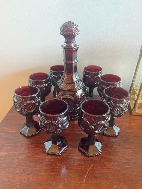 Two Avon Ruby Decanter and Eight Aperitif Glasses   Avon Ruby Decanters and Eight Aperitif Glasses Gothic Victorian House, Goth Kitchen, Novelty Teapots, Goth Home, Goth Home Decor, Expensive Taste, Gothic Home Decor, Baltimore Md, Gothic House