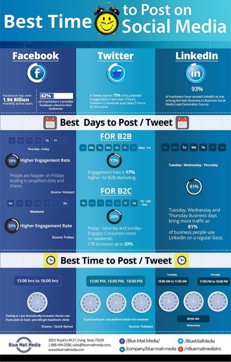 Social Media Marketing Infographic, Posting Content, Social Media Marketing Planner, Social Media Marketing Campaign, Best Time To Post, Types Of Social Media, Time Schedule, Social Media Consultant, Social Business